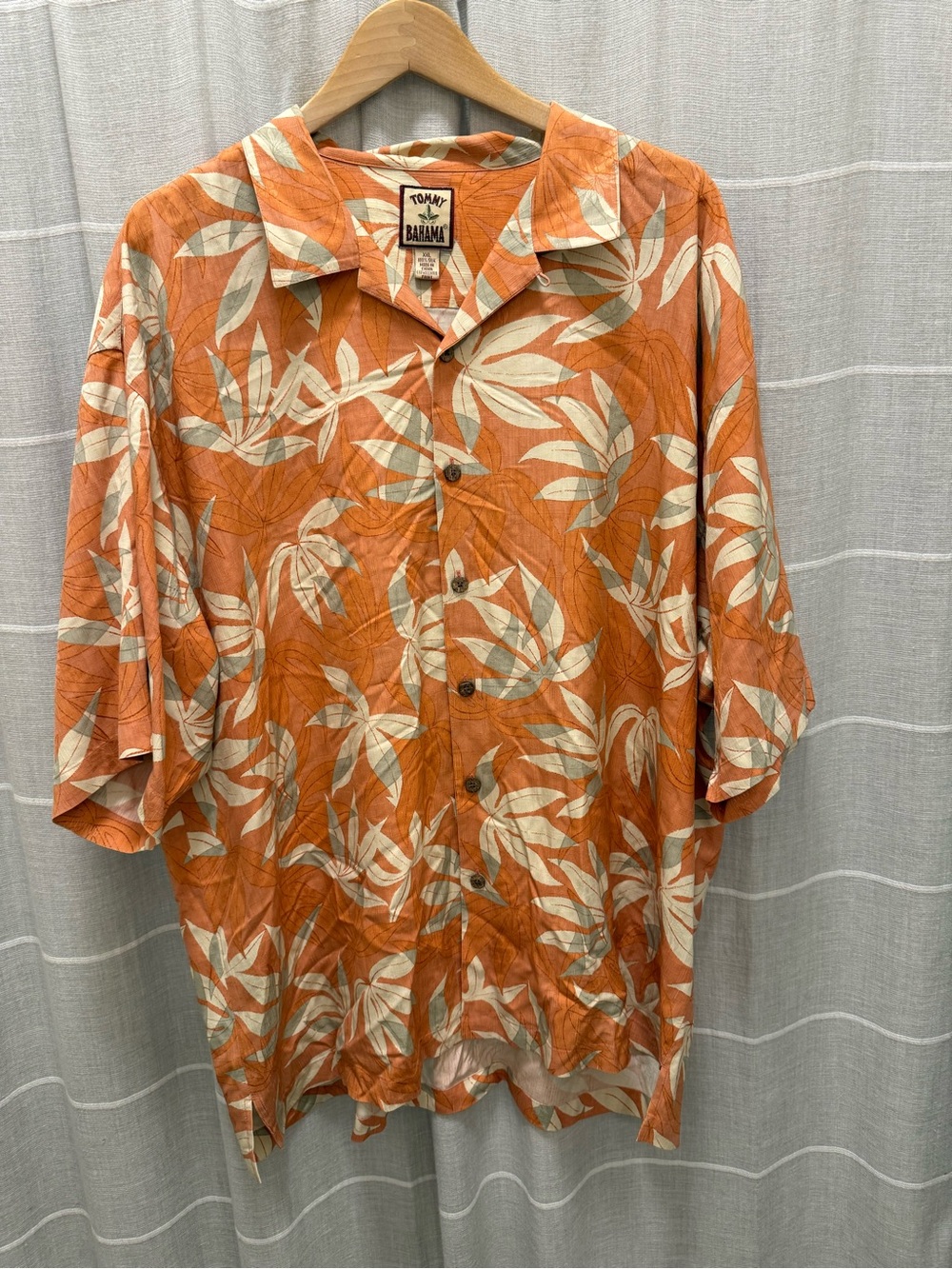 Tommy Bahama Orange and Cream Leaf-Print Island Shirt